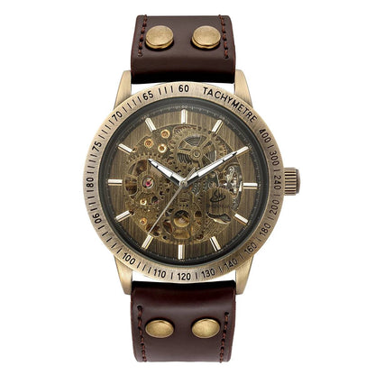 New Brown Strap Retro Steampunk Men's Mechanical Watch Locomotive Gear Literal Automatic Male Wristwatches Relogio Masculino.