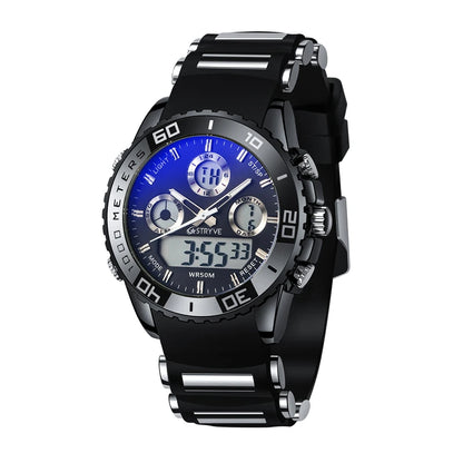 STRYVE 8023 Men's Watch Electronic Quartz Dual Movement Rubber Strap Date Week Luminous 50M Water Resistant Fashion Sports Watch