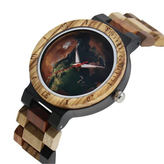 Starry Sky Dial Planet Design Adjustable Mixed Color Wood Band Man Clock Protect Environment Awe of Nature Quartz Retro Watches.