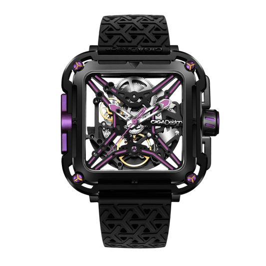 CIGA Design X Series Men's Watch: Square Skeleton with Luminous Anti-Shock Design.