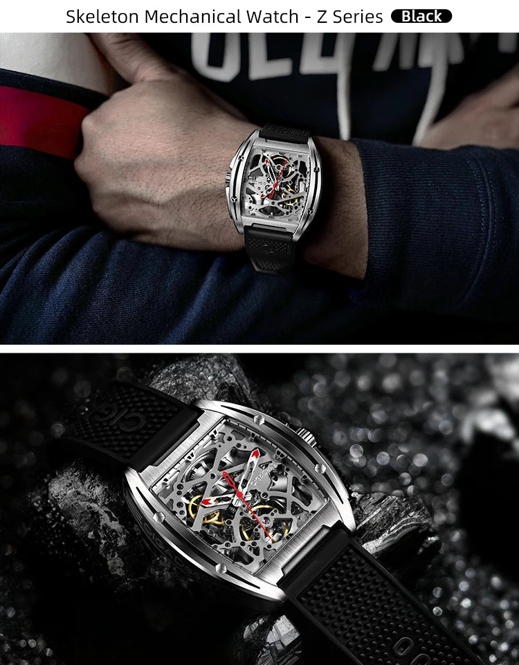 CIGA Design Z Series Men's Watch: Skeleton with Steel Case & Two Straps.