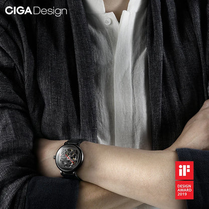 CIGA Design Men's Watch: Automatic Skeleton with Steel Case & Sapphire Crystal.