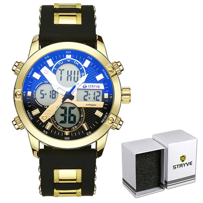 STRYVE 8021 Brand Men Sports Wrist Watches Military Rubber&Metal Belt Waterproof Date Week Electronic Clock Digital Quartz Watch