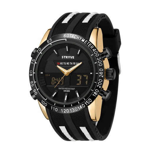 STRYVE 8005 Brand Men's Quartz Watch PU Strap Alloy Dial 30M Waterproof Calendar Week Alarm Multifunctional Fashion Men's Watch