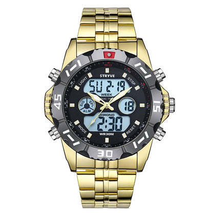 Stryve 8011 Brand Men's Sports Watch 30M Waterproof LED Quartz Dual Display Military Stainless Steel Band Men's Watches Hot Sale