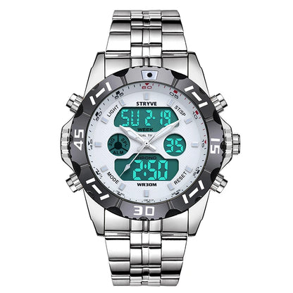 Stryve 8011 Brand Men's Sports Watch 30M Waterproof LED Quartz Dual Display Military Stainless Steel Band Men's Watches Hot Sale