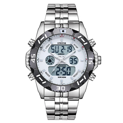 Stryve 8011 Brand Men's Sports Watch 30M Waterproof LED Quartz Dual Display Military Stainless Steel Band Men's Watches Hot Sale
