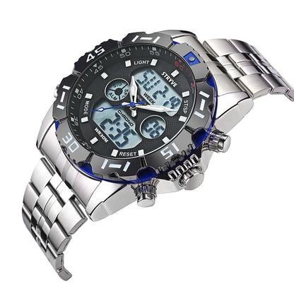 Stryve 8011 Brand Men's Sports Watch 30M Waterproof LED Quartz Dual Display Military Stainless Steel Band Men's Watches Hot Sale