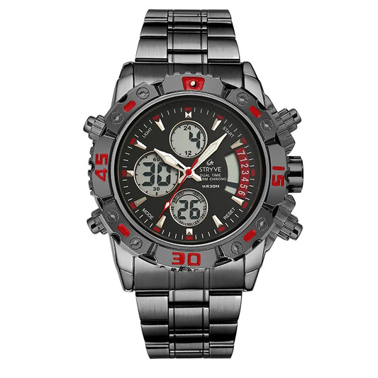 Stryve S8018 Mens Wristwatch Stainless Steel Military Dual Time Quartz Waterproof Men Sport digital Watch horloges Mens Watches