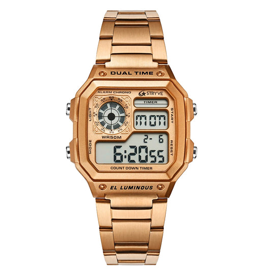 Stryve Men Sports Watches Count Down Waterproof Stainless Steel Square Fashion Digital Wristwatches Male Clock Relogio Masculino