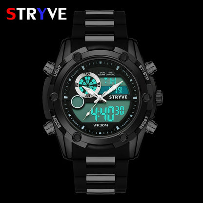 Stryve Brand Luxury Dual Display Watches Quartz Digital Led Clock 30m Water Resistant Military Big Dial Men Outdoor Sports Watch