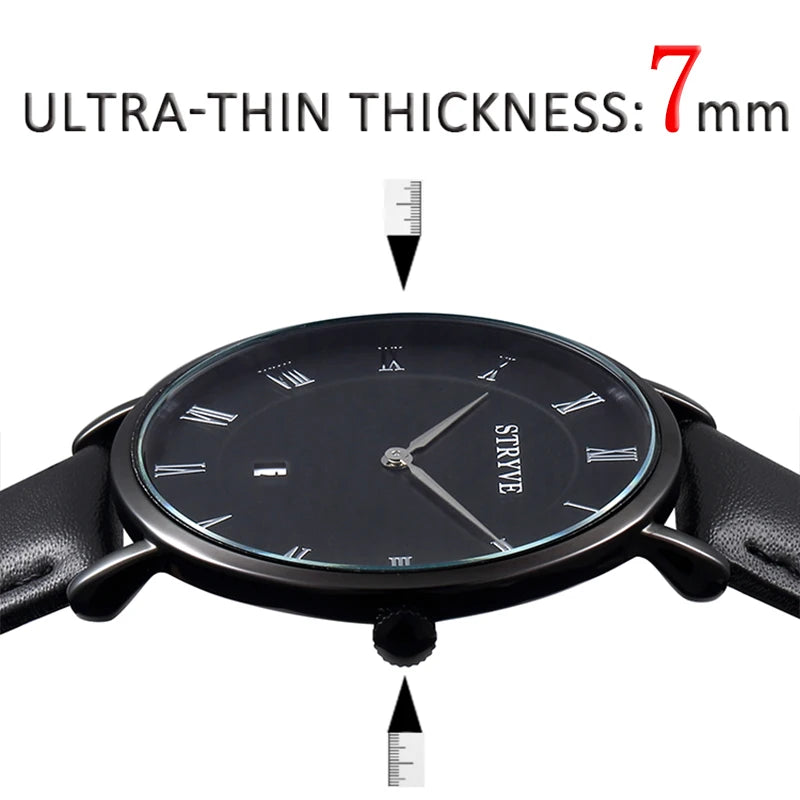 Montre Stryve Brand Women Watches Minimalist Simple Ultra Thin Dial 2 Hands Luxury Genuine Leather Waterproof Quartz Men Watch