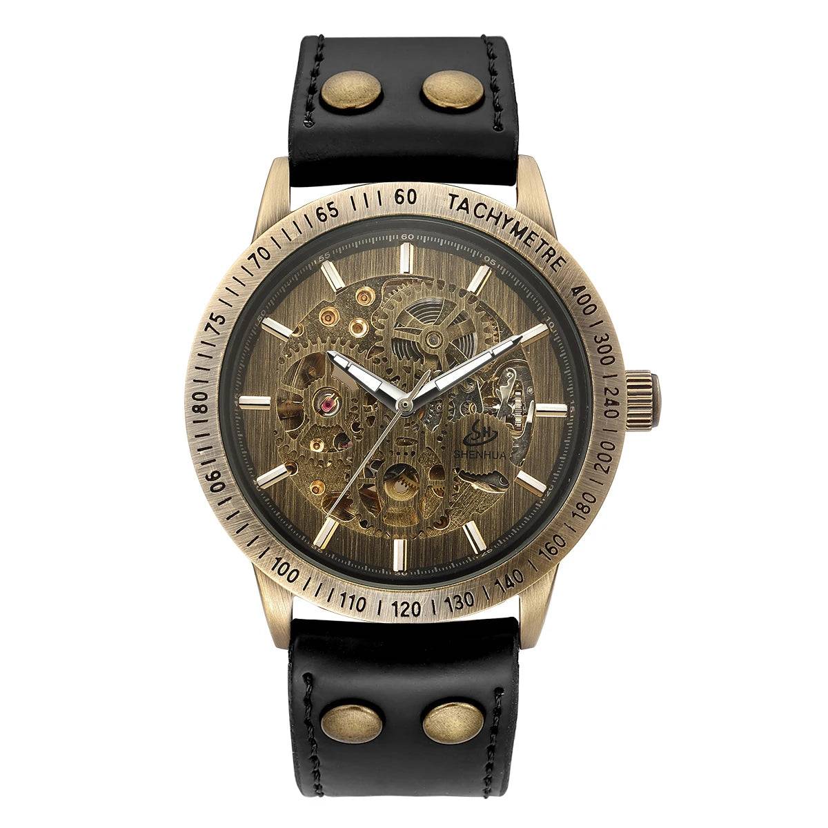 New Brown Strap Retro Steampunk Men's Mechanical Watch Locomotive Gear Literal Automatic Male Wristwatches Relogio Masculino.