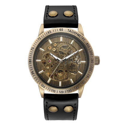 New Brown Strap Retro Steampunk Men's Mechanical Watch Locomotive Gear Literal Automatic Male Wristwatches Relogio Masculino.