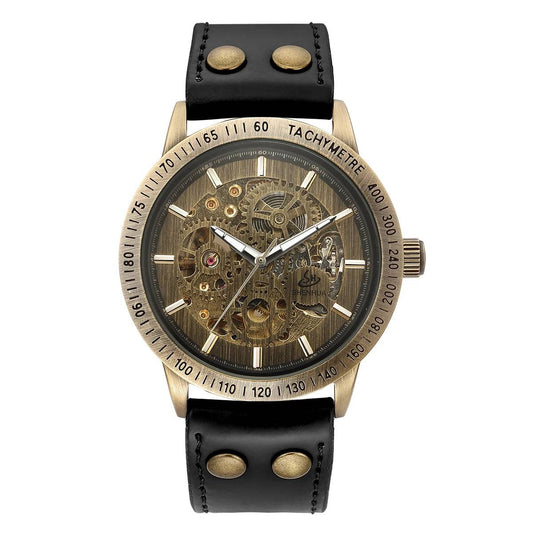 New Brown Strap Retro Steampunk Men's Mechanical Watch Locomotive Gear Literal Automatic Male Wristwatches Relogio Masculino.