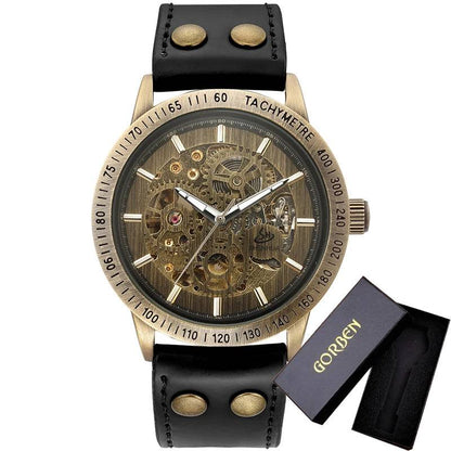 New Brown Strap Retro Steampunk Men's Mechanical Watch Locomotive Gear Literal Automatic Male Wristwatches Relogio Masculino.