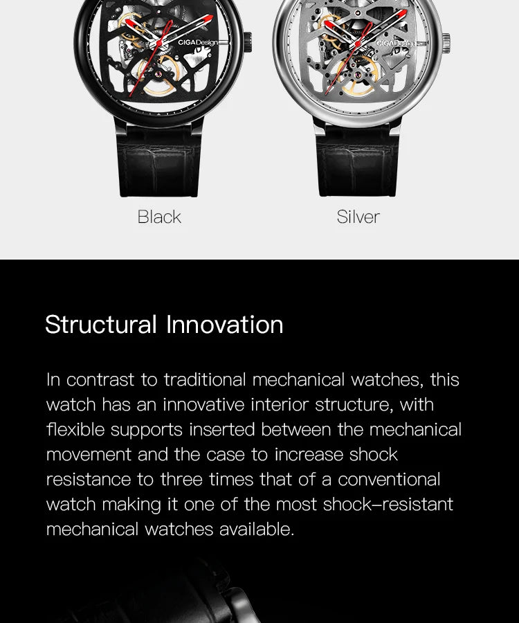 CIGA Design Men's Watch: Automatic Skeleton with Steel Case & Sapphire Crystal.