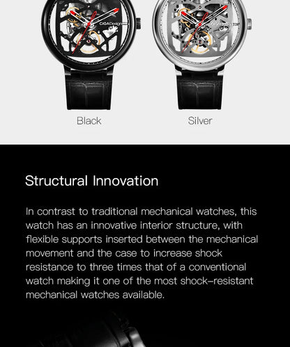 CIGA Design Men's Watch: Automatic Skeleton with Steel Case & Sapphire Crystal.