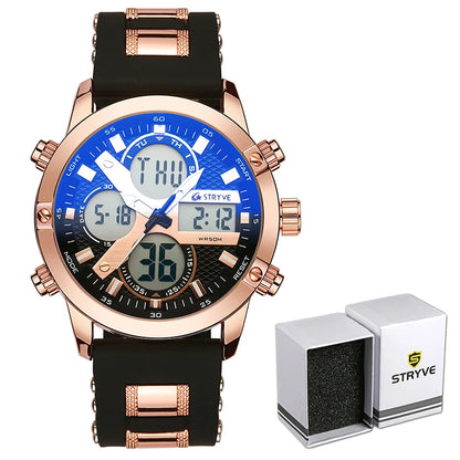 STRYVE 8021 Brand Men Sports Wrist Watches Military Rubber&Metal Belt Waterproof Date Week Electronic Clock Digital Quartz Watch