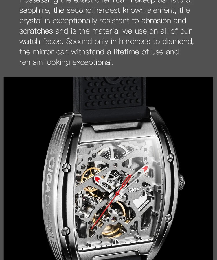 CIGA Design Z Series Men's Watch: Skeleton with Steel Case & Two Straps.