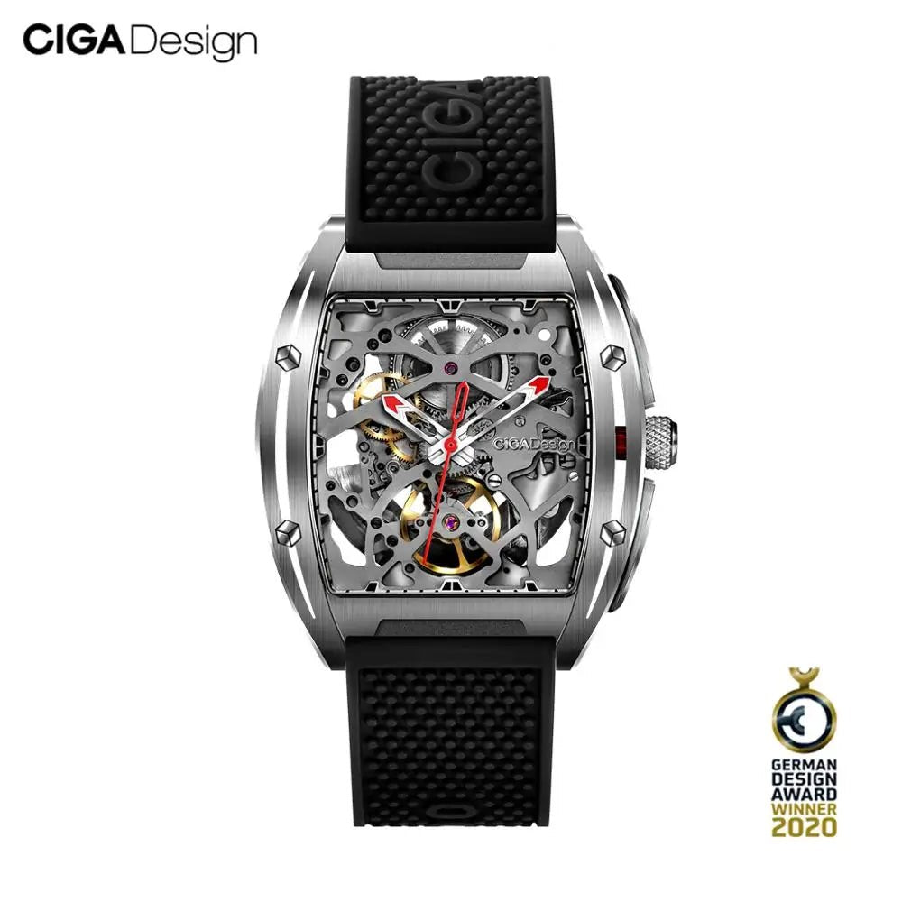 CIGA Design Z Series Men's Watch: Skeleton with Steel Case & Two Straps.