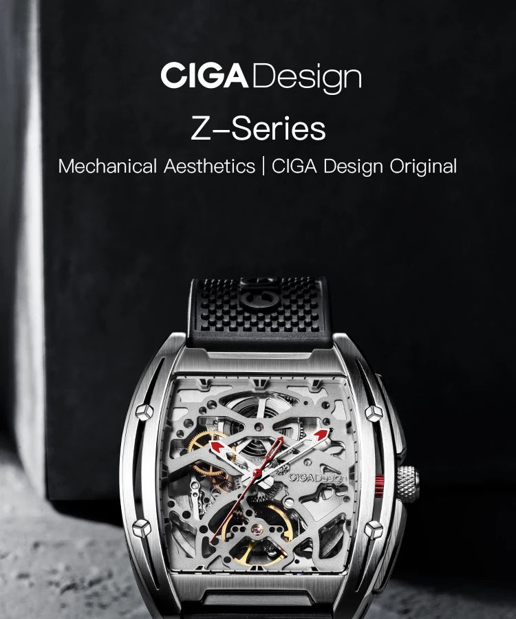 CIGA Design Z Series Men's Watch: Skeleton with Steel Case & Two Straps.