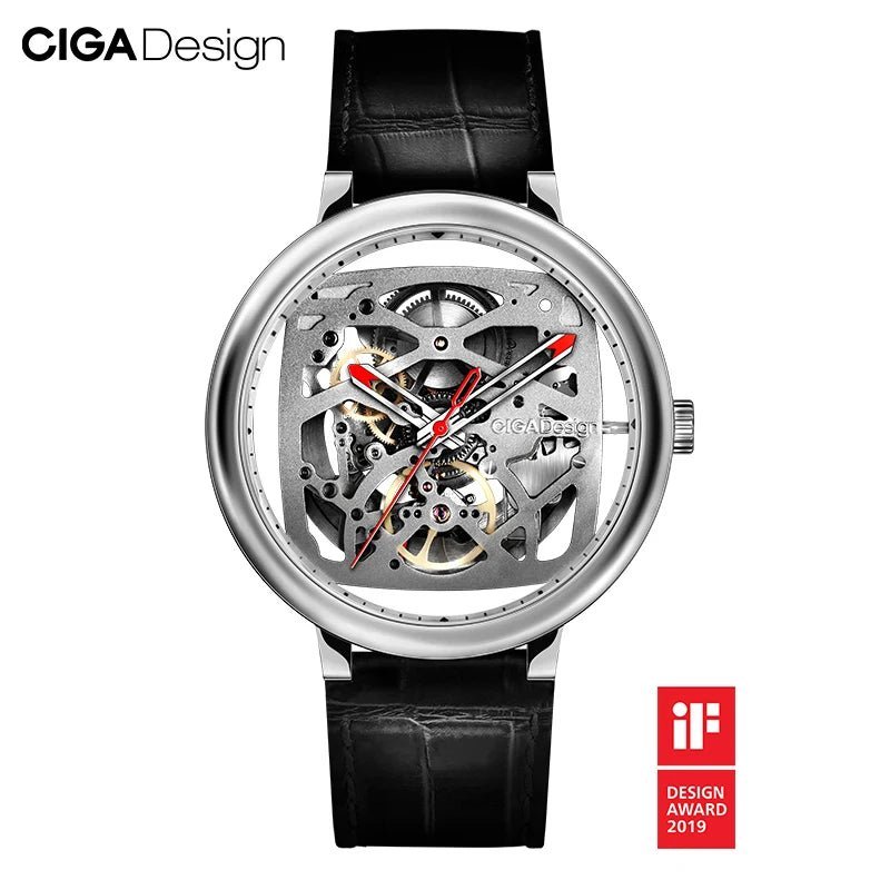 CIGA Design Men's Watch: Automatic Skeleton with Steel Case & Sapphire Crystal.