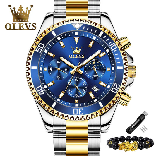 Montres pour hommes OLEVS Montres à quartz analogiques à grand cadran rotatif en acier inoxydable Montre-bracelet étanche à la mode pour hommes