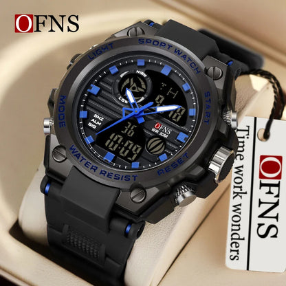 OFNS Top Brand 739 Montre numérique pour homme Montre de sport militaire Montre électronique à quartz étanche à double écran Reno Masculino