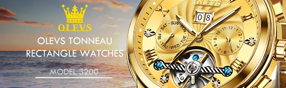 Montre mécanique automatique originale OLEVS 9910 pour hommes Tourbillon Skeleton Design Montre-bracelet pour hommes en acier inoxydable Phase de lune