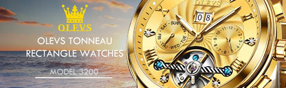 Montre mécanique automatique originale OLEVS 9910 pour hommes Tourbillon Skeleton Design Montre-bracelet pour hommes en acier inoxydable Phase de lune