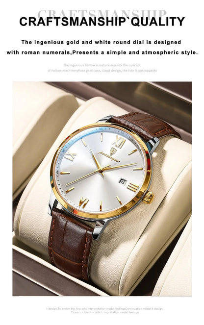 POEDAGAR Men's Watches Top Brand Luxury Men Wrist Watch Leather Quartz Watch Sports Waterproof Male Clock Business Watch +Box
