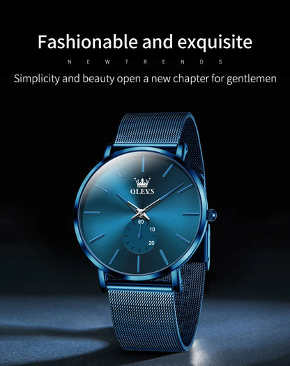 OLEVS Montres pour hommes avec cadran ultra fin de 7,5 mm Bracelet en maille d'acier inoxydable Montre à quartz décontractée de marque supérieure étanche et lumineuse pour hommes