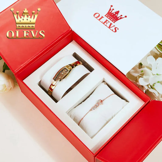 Montre à mouvement japonais OLEVS pour femme, bracelet fin en acier tungstène, montre-bracelet élégante en diamant, montres pour femme, ensemble de bracelets, cadeau