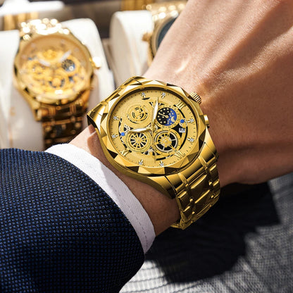 PENGAGAR Luxury Men Quartz Watch Waterproof Date Week Luminous Wristwatch Stainless Steel Men's Watches Male Clock Sports Reloj