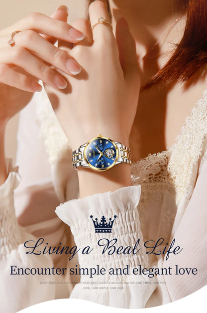 Montre automatique OLEVS pour femme, squelette lumineux étanche, originale, mécanique, élégante, pour femme