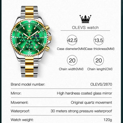 OLEVS Montre Homme Acier Inoxydable Étanche Luiminous Business Mode Luxe Montre Homme Date Phase De Lune Montres À Quartz Pour Hommes