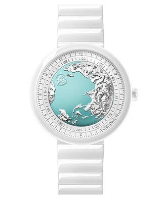 CIGA Design U Series Women's Watch: Blue Planet Ice Age Ceramic Strap.