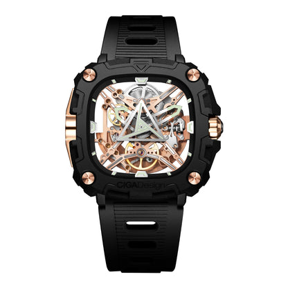 CIGA Design Series X Men's Watch: Eye of Horus Skeleton with Luminous Square Design.