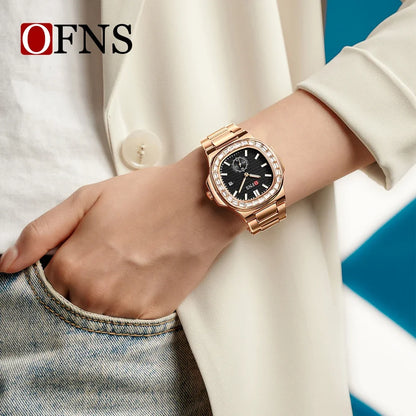 OFNS Hot Selling 1521 Fashion Casual Men's Quartz Watch Set with Diamond Calendar Waterproof Business Fashion Trend Men's Watch
