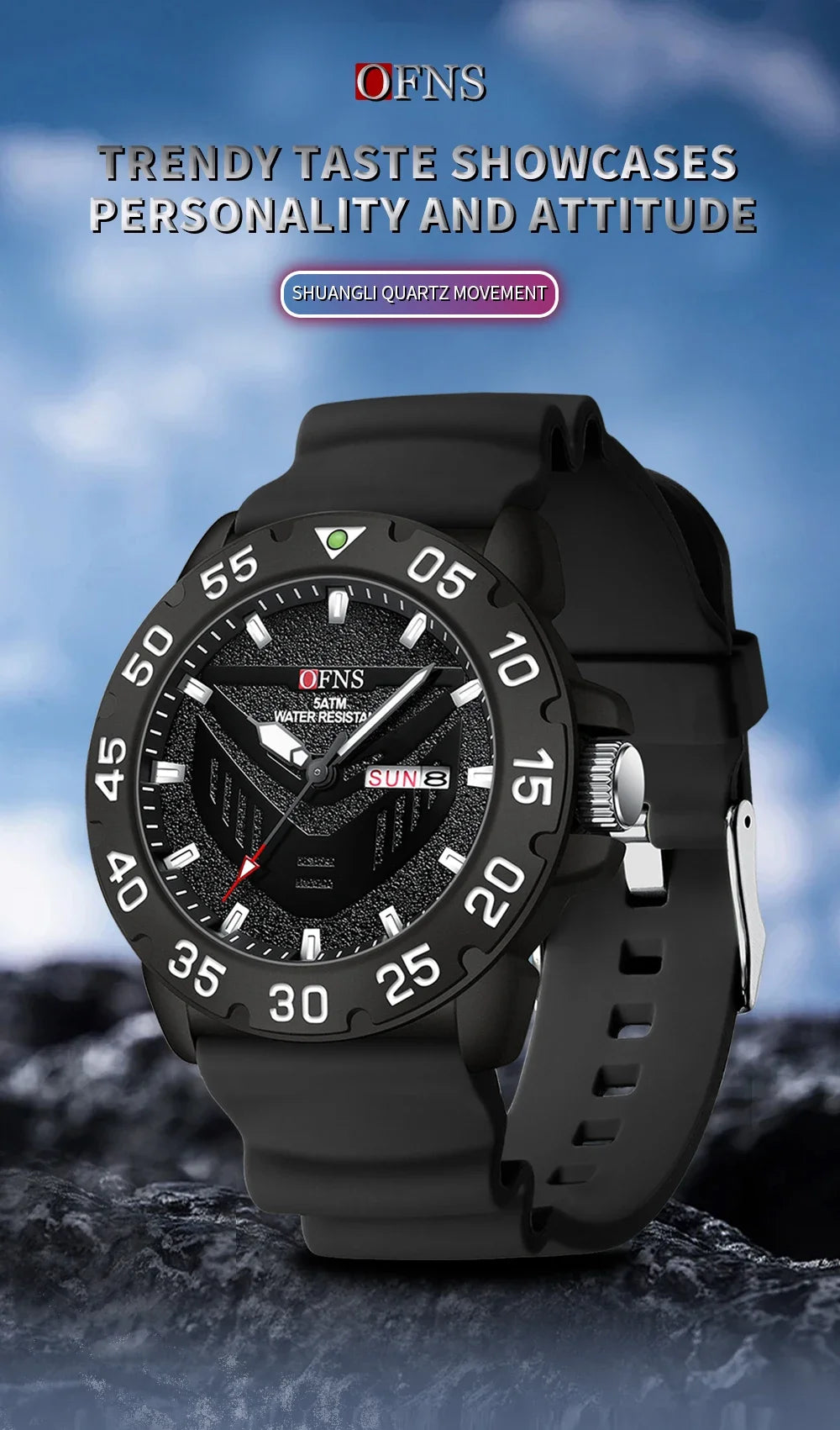 OFNS Brand 1308 New Top Luxury Fashion Men's Watch Night Glow Waterproof Calendar Quartz Watch Suitable for Men's Watch