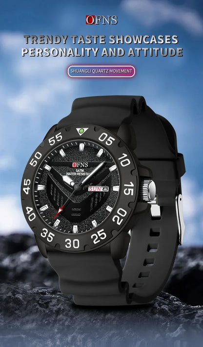 OFNS Brand 1308 New Top Luxury Fashion Men's Watch Night Glow Waterproof Calendar Quartz Watch Suitable for Men's Watch