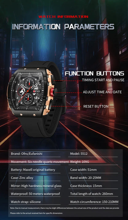 OFNS 5512 Nouvelle montre pour homme à succès Style seau à vin Mode Simple Décontracté Calendrier Montre à quartz étanche pour homme