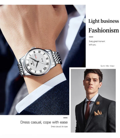 OLEVS New Quartz Watch for Men Waterproof Stainless Steel Business Fashion Calendar/Week Display Top Quartz Men's Watches