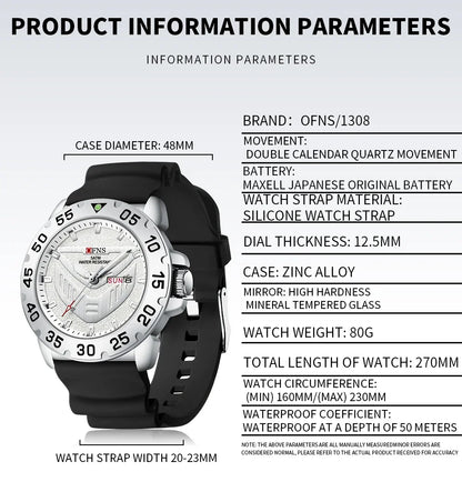 OFNS Brand 1308 New Top Luxury Fashion Men's Watch Night Glow Waterproof Calendar Quartz Watch Suitable for Men's Watch