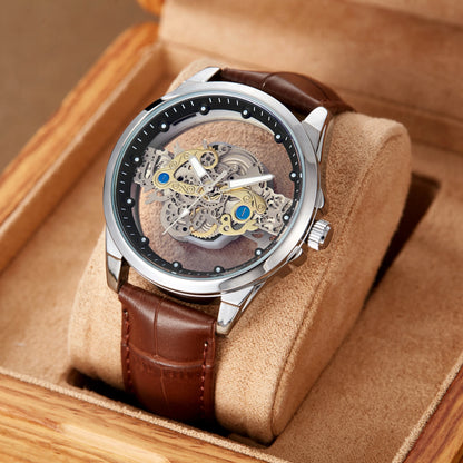 New Men's Watches Top Brand Luxury Original Waterproof Quartz Watch for Man Gold Skeleton Style 24 Hour Day Night часы мужские