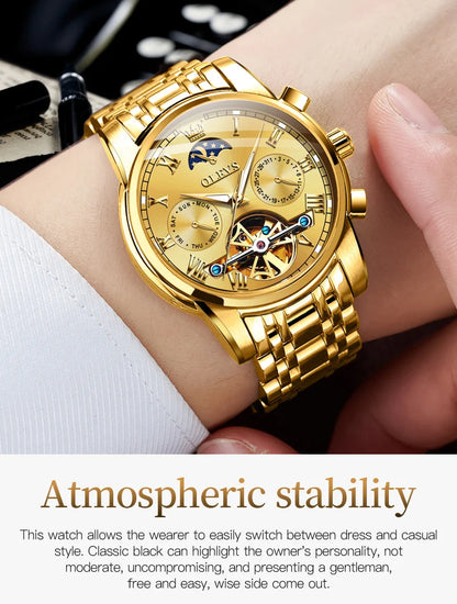 OLEVS Original Automatic Mechanical Watch for Men Luxury TOP Brand Waterproof Luminous Moon Phase Tourbillon Wristwatch Male