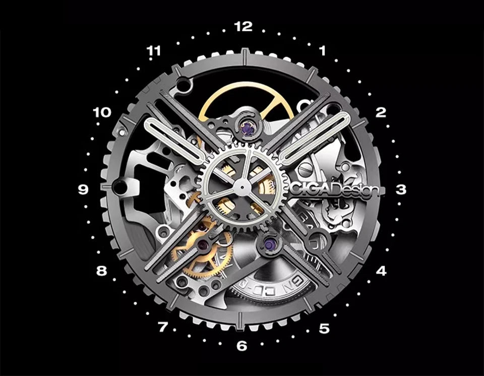 CIGA Design Men's Watch: 3-in-1 Titanium Skeleton with Fluororubber Strap.