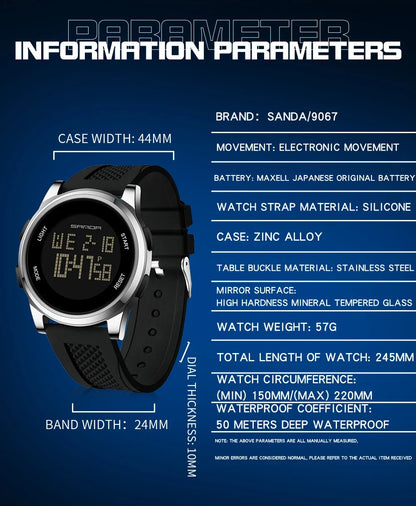 SANDA Digital Watch Men Military Army Sport Wristwatch Top Brand Luxury LED Stopwatch Waterproof Male Electronic Clock Gift 9067