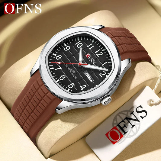 OFNS Top 8018 Hot selling Men's Quartz Watch Steel Band Calendar Waterproof Quartz Watch Fashion Business Men's Watch 2024